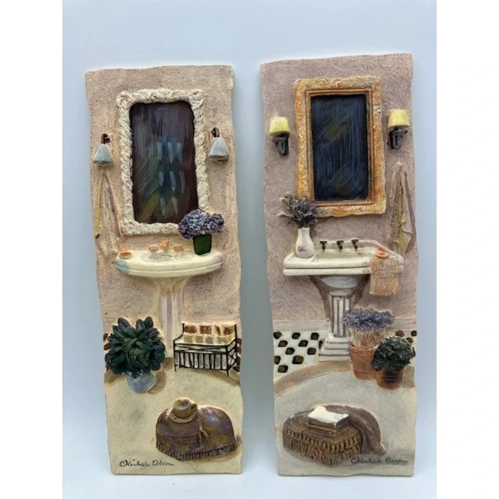 C. Winterle Olson Ceramic Bathroom Interior Wall Art Tiles Set‎ of 4 Home Decor